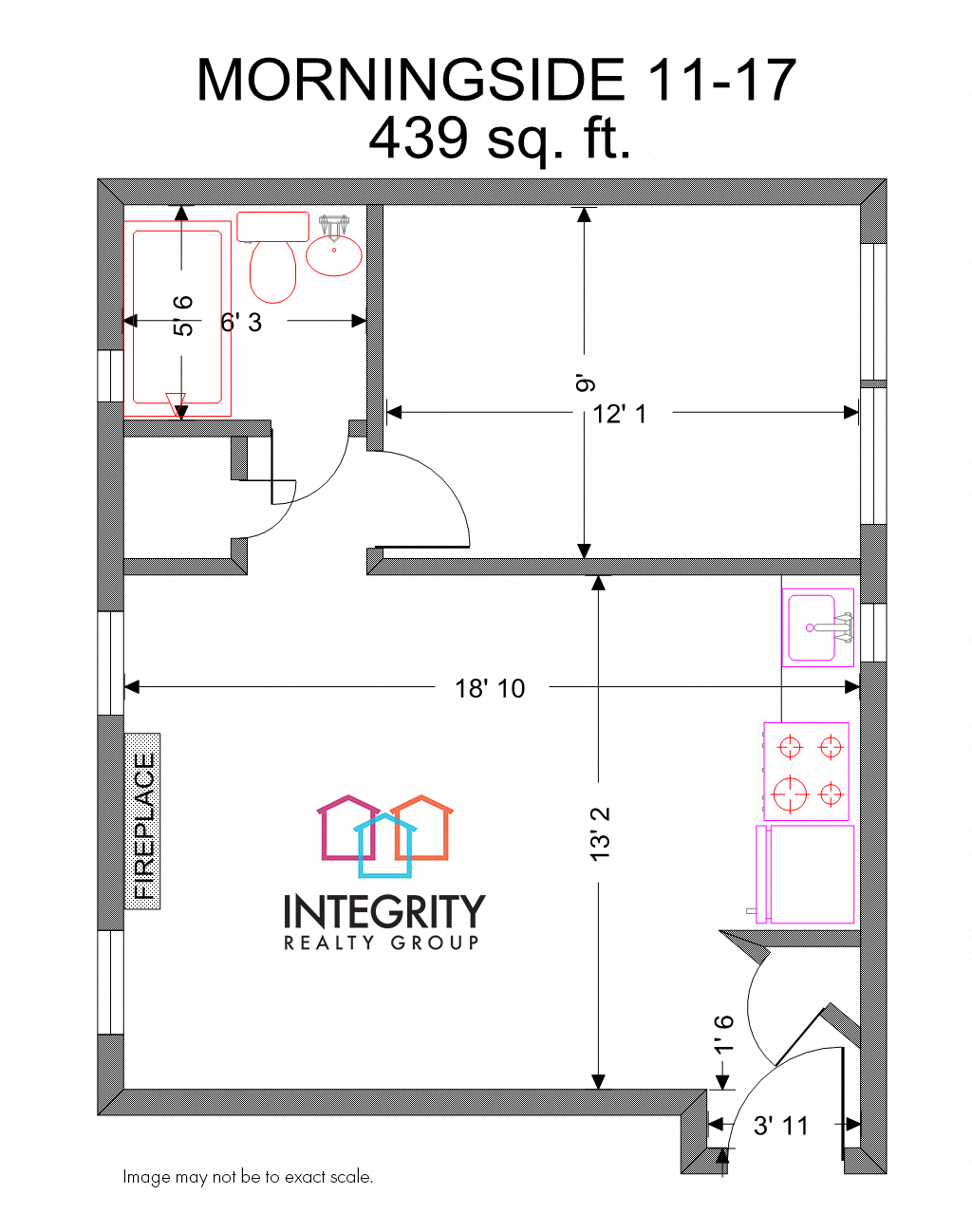Floor plan for 1 bed, 1 bath, 566 sqft